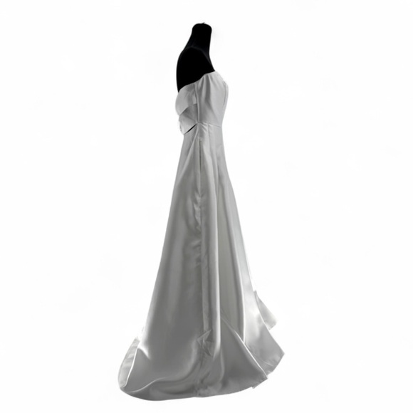 Lulus Pristine Love White Taffeta Strapless Long Maxi Dress With Pockets, Size L - Picture 7 of 16